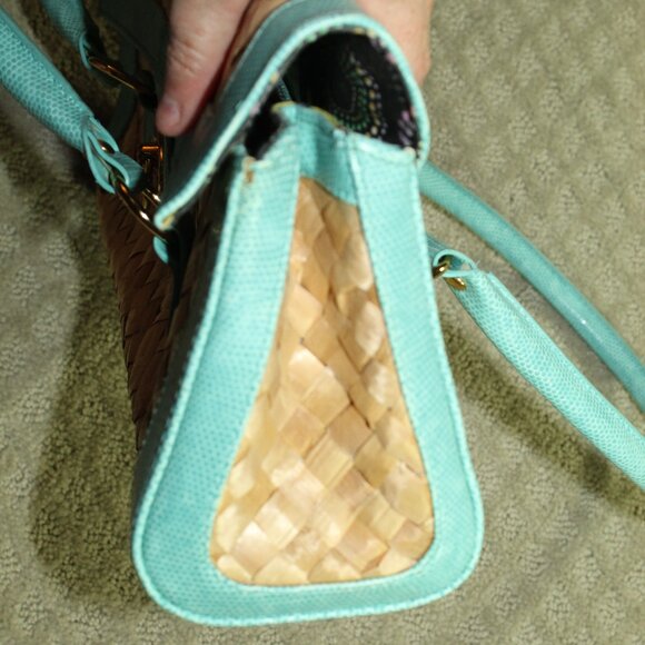 Maggi B Natural Straw & Aqua Blue Edging And Handles Handbag - Picture 4 of 15